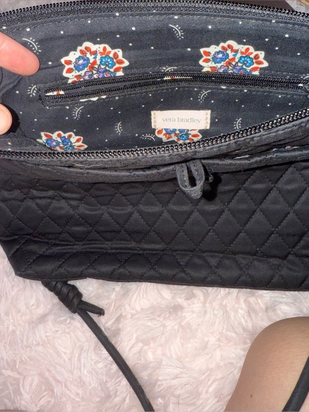 Vera Bradley Black Quilted Crossbody with Floral Lining